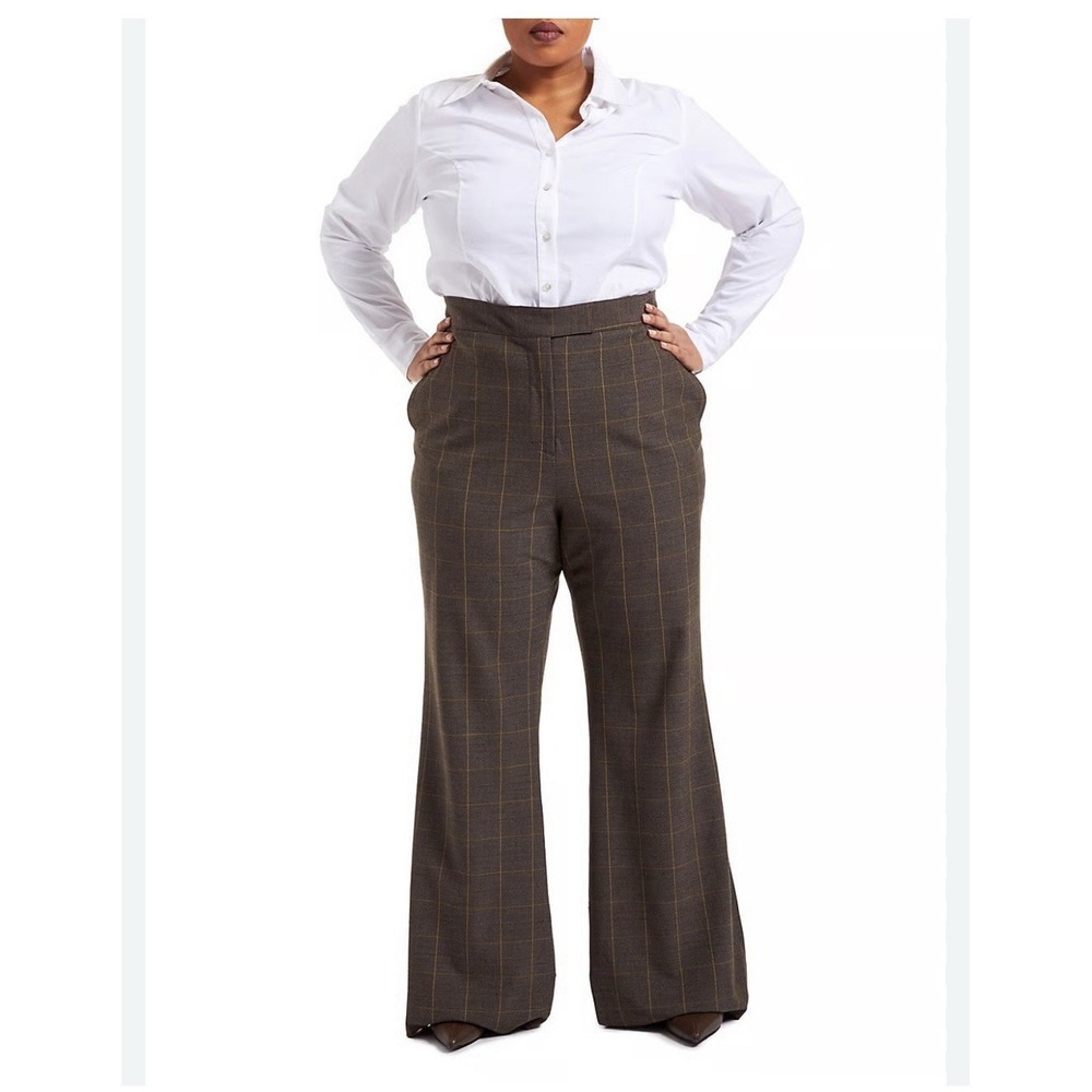PARI PASSU Dalita Brown Green Plaid Straight Leg Dress Pants Women's Size B5/20